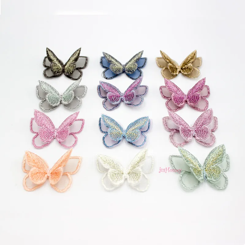 20PCS Double-layer Embroidery Butterflies 3D Handmade Butterfly Patch Appliques for DIY Jewlery Making, Hair Accessories