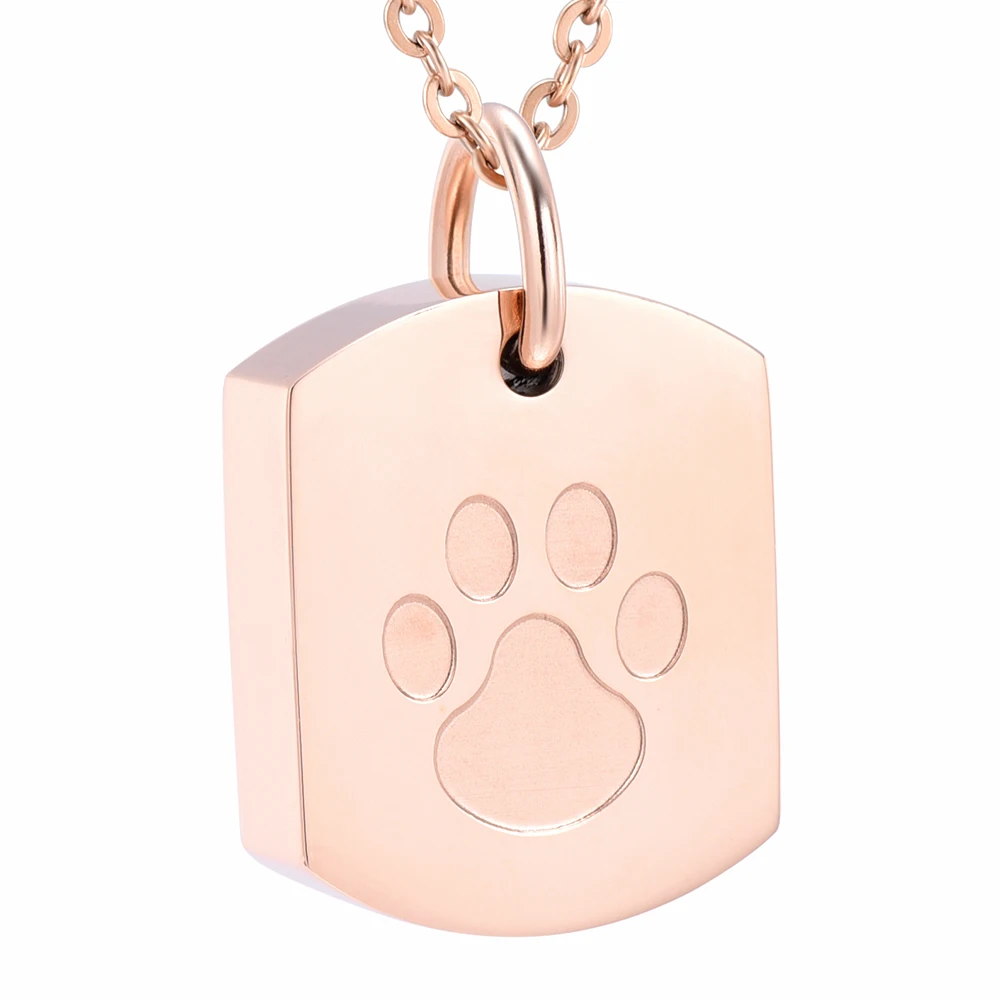 IJD8003 Mixcolor Square Shape Stainless Steel Paw Print Pet Memorial Urn Pendant Necklace for Ashes Wholesale Cremation Jewelry