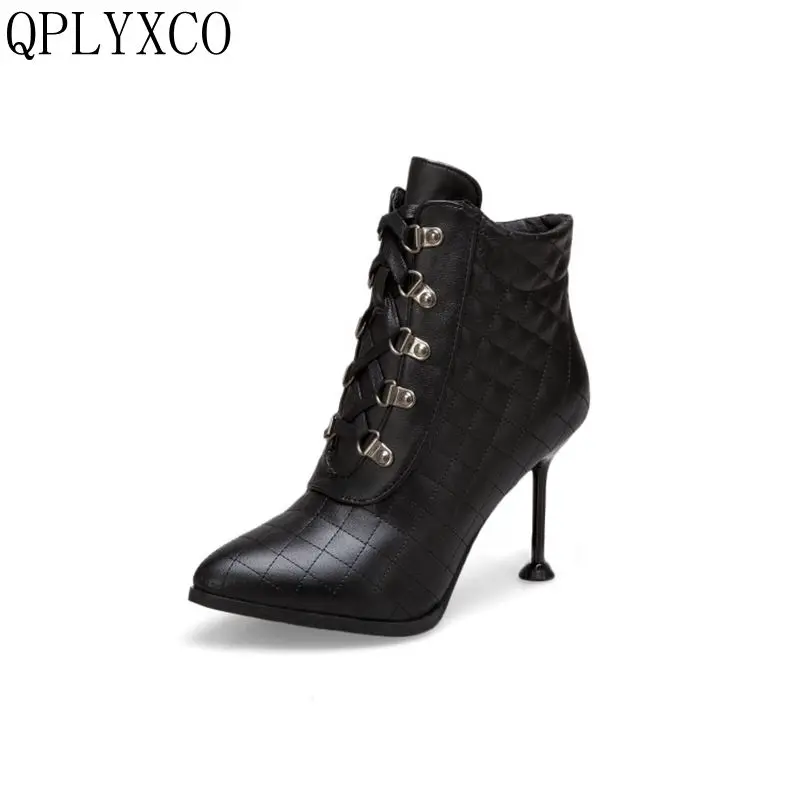 

QPLYXCO New fashion Big & Small size 31-50 ankle boot short Autumn winter Sexy Pointed Toe high heels Wedding shoes woman T058