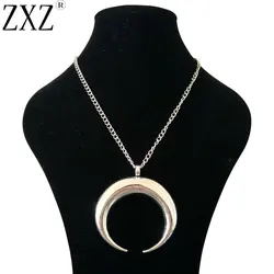 ZXZ Fashion Large Statement Abstract Metal Horn Crescent Moon Pendant on Long Chain Necklace Lagenlook 34