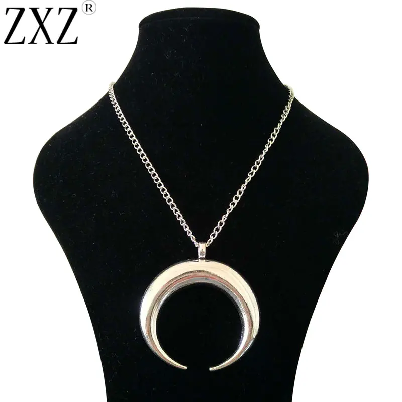 ZXZ Fashion Large Statement Abstract Metal Horn Półksiężyc Wisiorek na długim łańcuszku Naszyjnik Lagenlook 34"