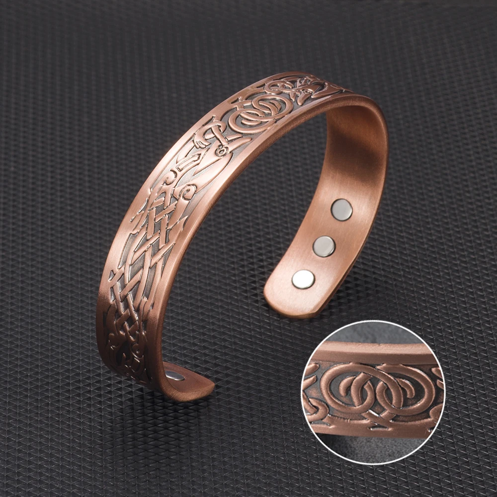 Viking Pure Copper Bracelet Men Energy Magnetic Adjustable Cuff Bracelet Femme Dragon Viking Wide Bracelets Bangles For Women