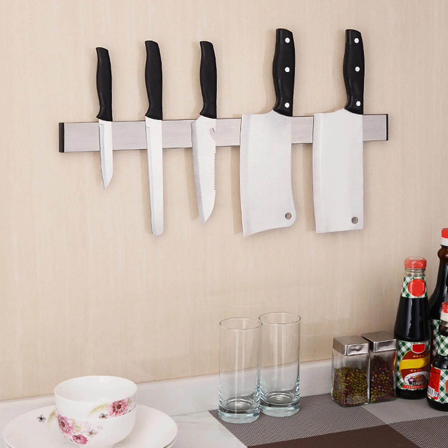 Magnetic Self-adhesive 31/41/51CM Length Knifes Holder Stainless Steel Block Magnet Knife Holder Rack Stand For Knifes