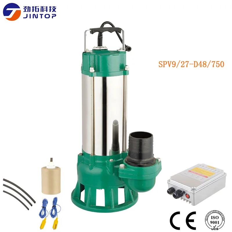 (MODEL SPV9/27-D48/750) JINTOP SOLAR PUMP Free Shipping Max Flow 9T/H solar sewage submersible pumps with motor MPPT controller