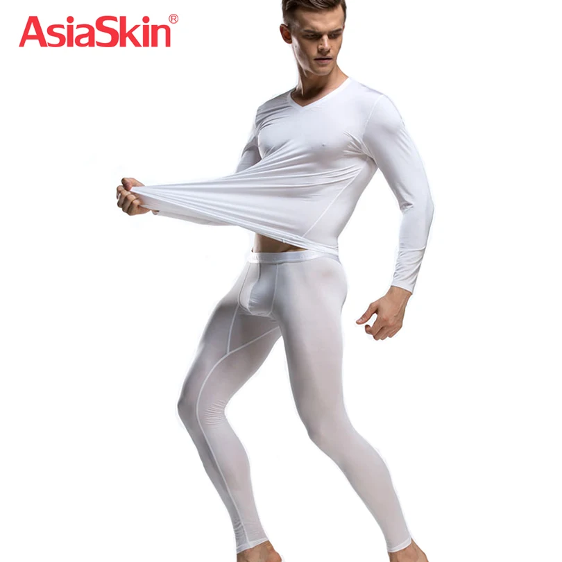 

2019 Men's Solid Color Underpants Long Johns Pants Low Rise Thin Underwear knitted Seamless Underwear Sets Top&Long Johns