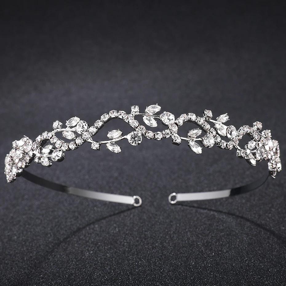 Miallo Wedding Tiaras Bridal Hairpins Rhinestone Girls Headband Silver Color Leaves Crystal Crowns Accessories Jewelry for Hair