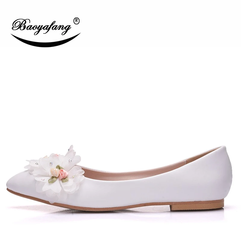 

Bao Ya Fang Women's bridal shoes Lace floret shoes Fashion flat-soled bridesmaid dress shoes Pure color single shoes