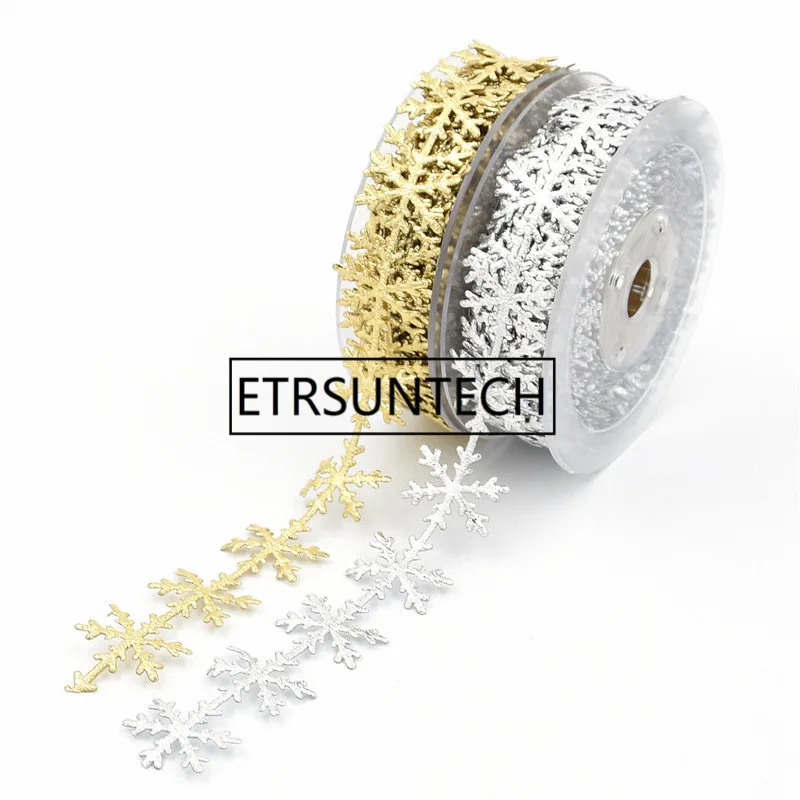 

2.5cm*10m Gold Silver Snowflake Ribbons Christmas Tape Trim for Handmade DIY Gift wrapping Christmas New Year decoration