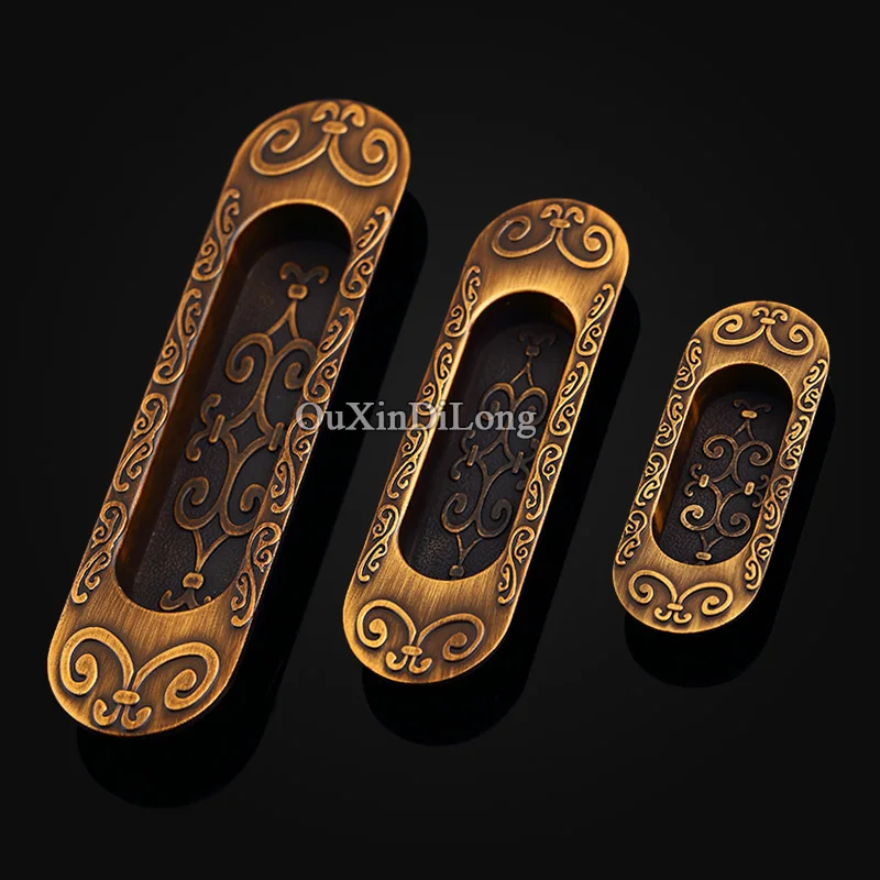 

HOT 10PCS Sliding Door Cabinet Furniture Handles European Antique Hidden Recessed Flush Handle Concealed Sliding Door Handles