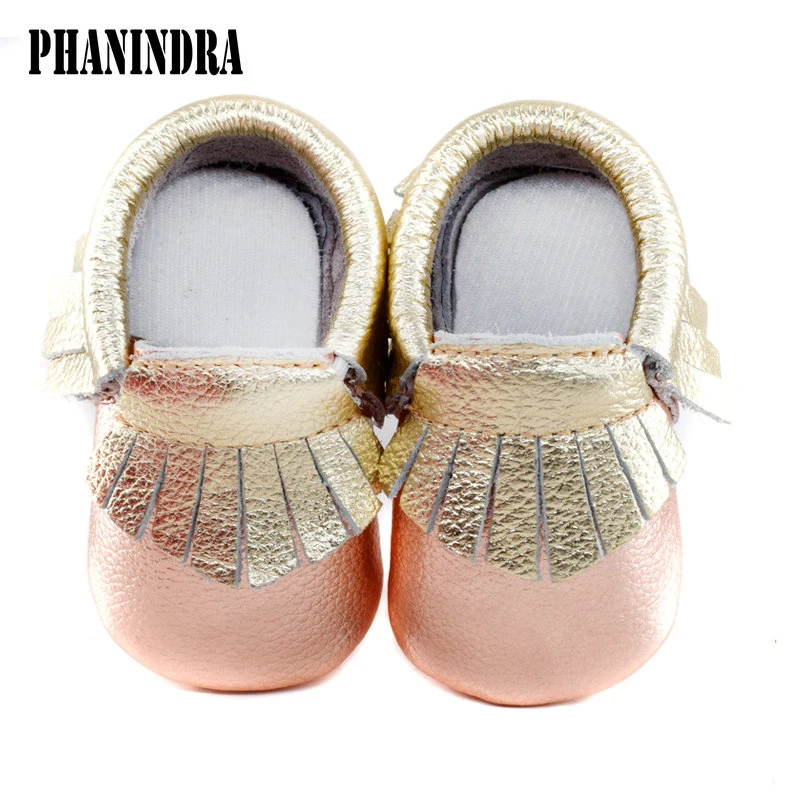 Rose gold color baby moccasins genuine leather First Walkers Soft shoes Baby boy shoes  girls tassels infant Fringe Shoes 0-30mo