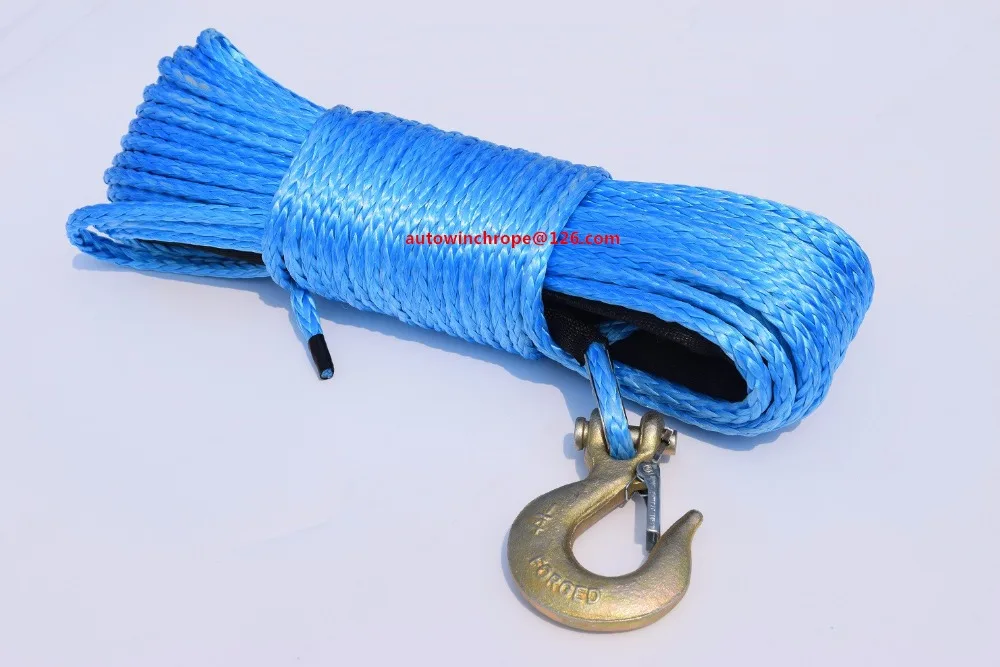 Blue 6mm*24m Winch Rope with Hook,Synthetic Winch Cable,Off Road Rope,Winch Line 6mm,Boat Winch Cable