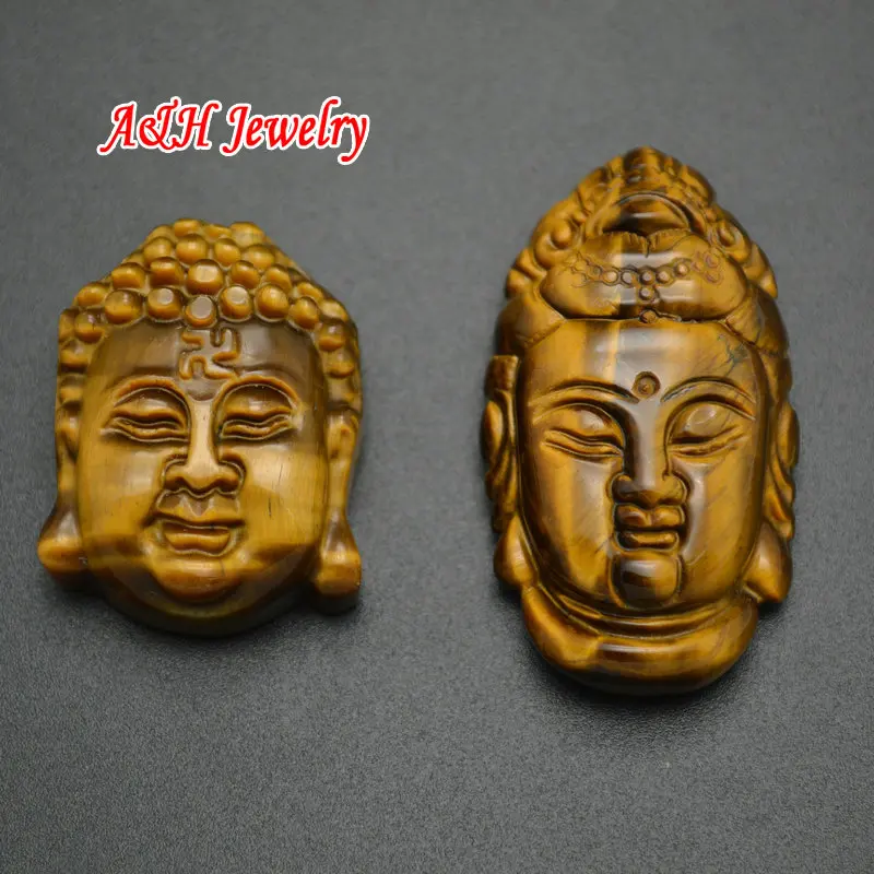 Grade AA Natural Tiger Eyes Guanyin Buddha Head Carved High Quality Fashion Man and Women Lucky Jewelry Making Charms 5pc/lot