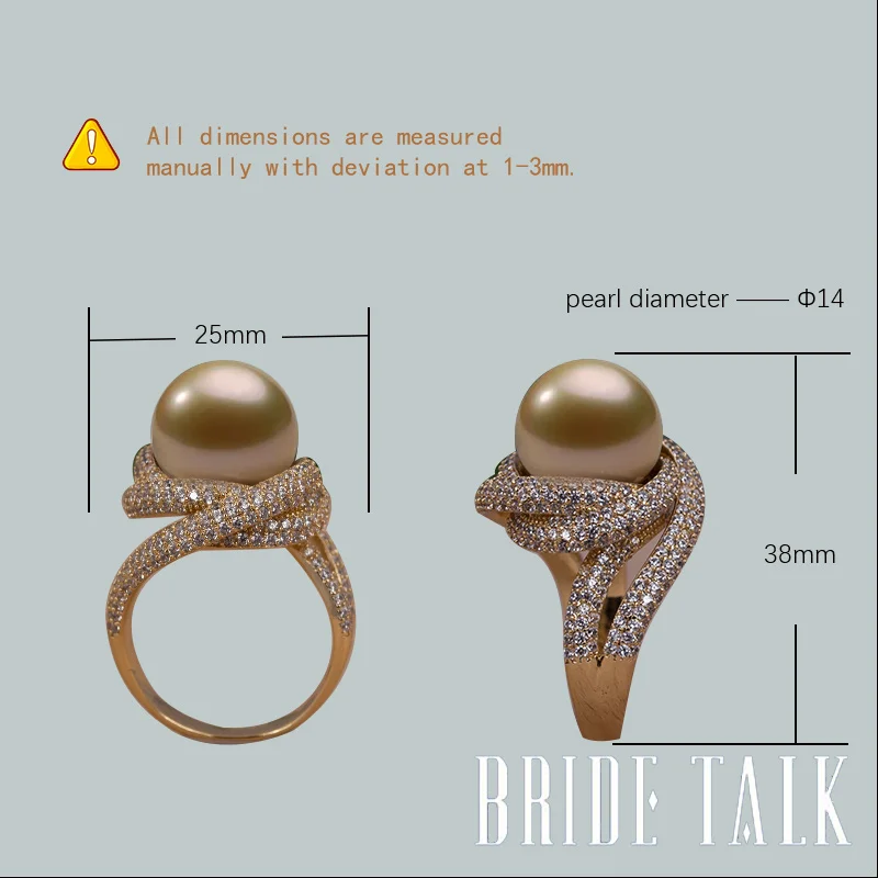 Bride Talk Fashion Brand Women Pearl Ring Cubic Zirconia Twisted Lines Luxury Finger Rings Elegant Jewelry For Wedding Party