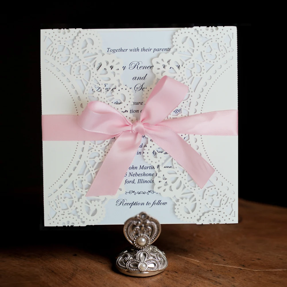 

Romantic Laser Cut Wedding Invitations Handmade Invitation Cards With Customized Wording - Set of 50