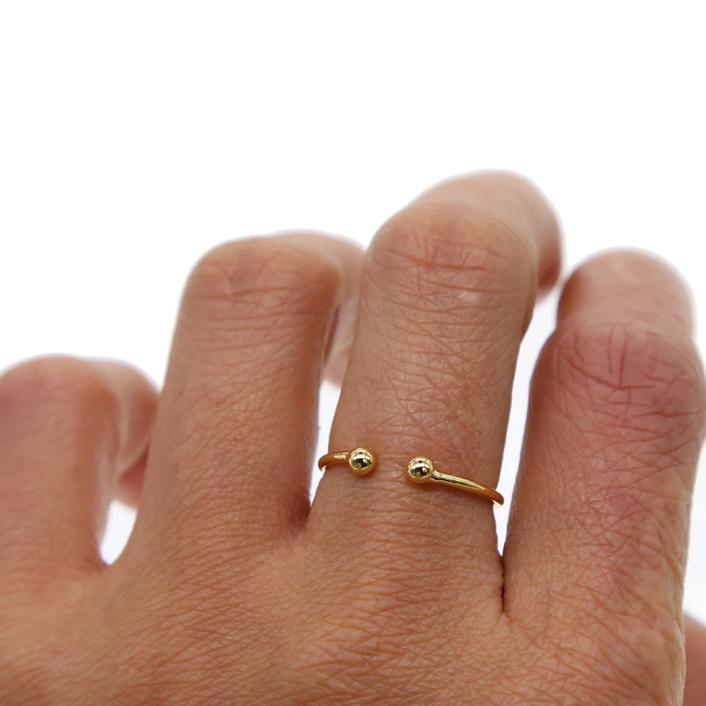 simple delicate jewelry rings gold filled two ball open adjust young girl minimalist gold color skinny thin midi ring