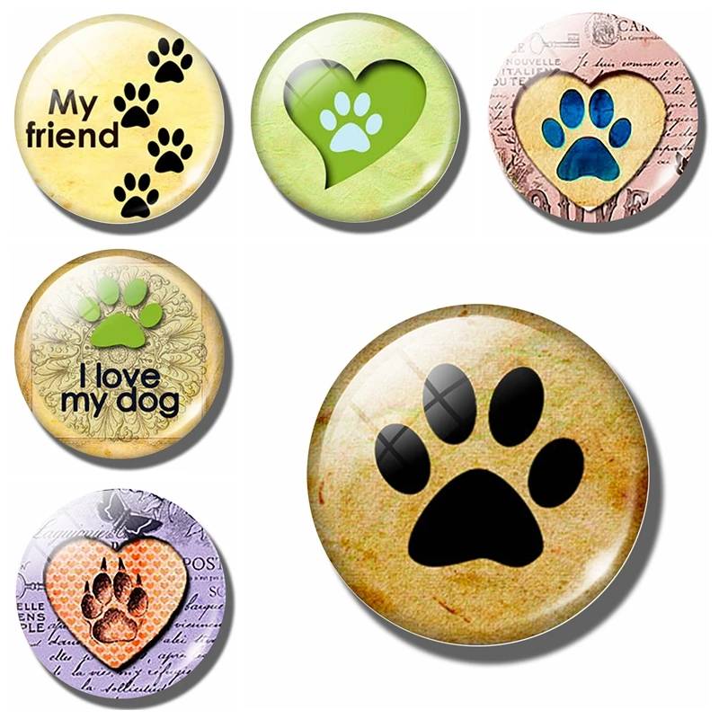 My Friend Dog Paw Magnes na lodówkę Szklana kopuła Szczeniak Magnetyczne naklejki na lodówkę Uchwyt na notatki Miłośnik psów Prezenty Wystrój domu 30 MM