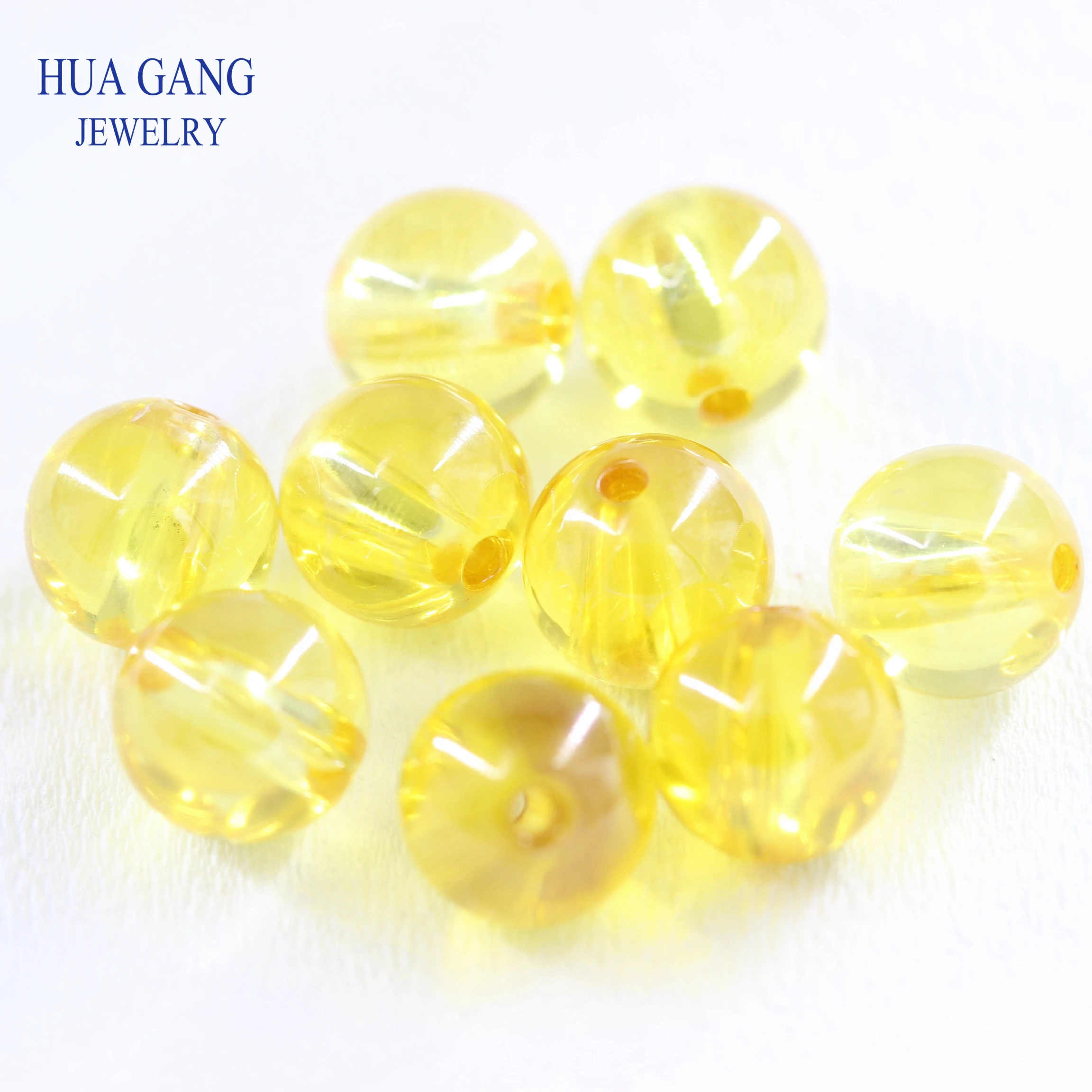 Golden Stone Round Hole CZ Beads Cabochon Cut Synthetic Gems Cubic Zirconia Yellow Bead For Jewelry Making 6mm~12mm Wholesale