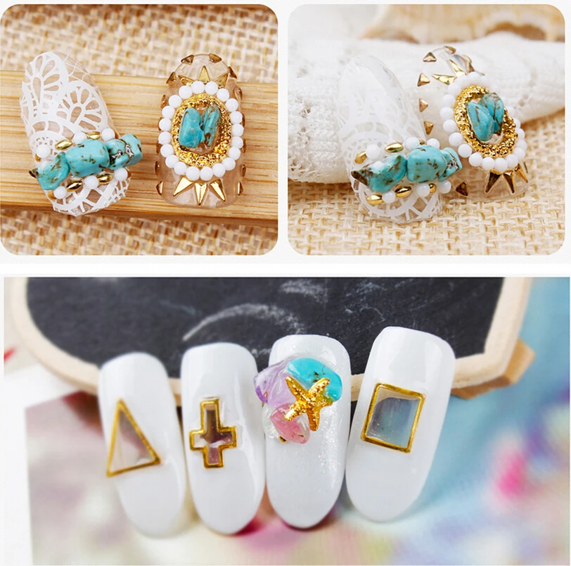 12 색 천연 옥 자갈 라인석 네일 아트 크리스탈 스톤, 네일 아트 조각 DIY 장식