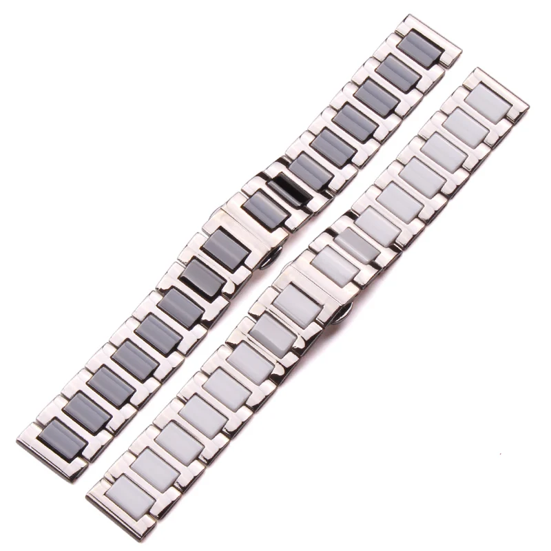 16 18 20mm Stainless Steel Bracelet Middle Ceramic Links Watch Band Men Lady White Black Clock Accessories Watchband Strap