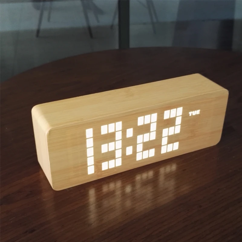 Classic pastoral wooden clocks  fashion sound control function Wood molding LED Clock Brief office Alarm clocks