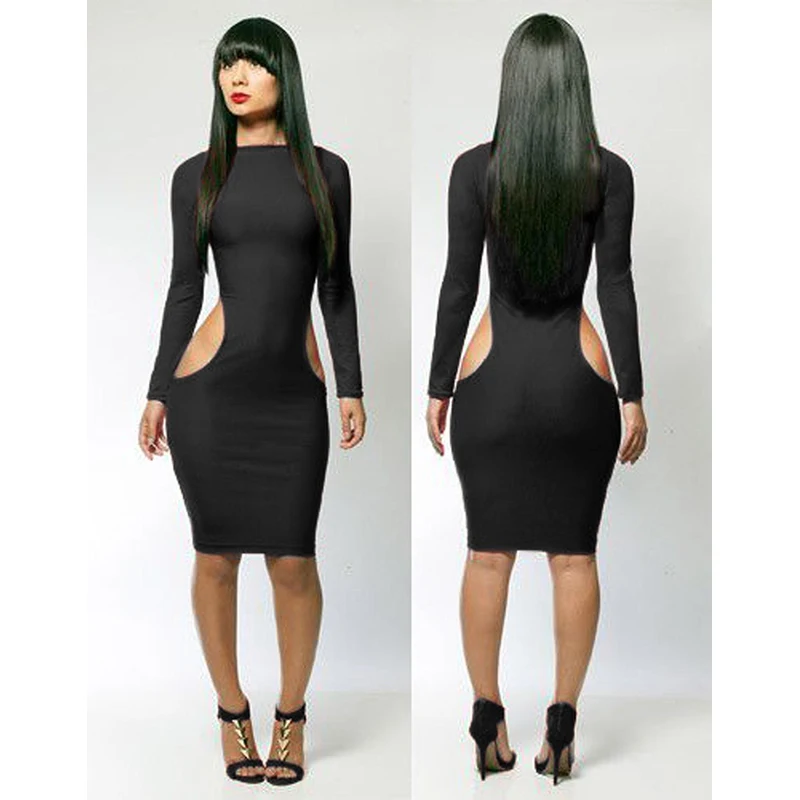 Lange Mouwen Sexy Bodycon Jurk Vrouwen Herfst Rode Roos Zwart Uitsnede Taille Feestjurk Lente Volledige Mouw Slim Clubwear vestidos