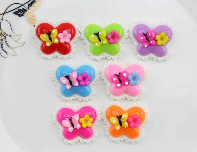 

100pcs big Resin butterfly flower cabochon for Pendant Charm Mixed colors flatback Scrapbooking , hair clips 2 tones