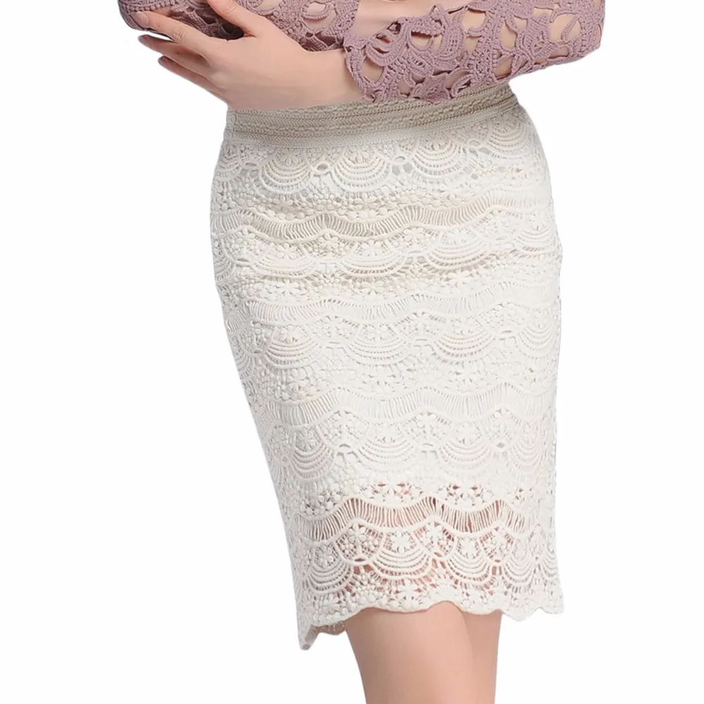 

Women's Lace Skirt, Midi, Monochromatic, Saia, Longa Faldas, Rushed, Natural Cotton, High Waist, Size, New,