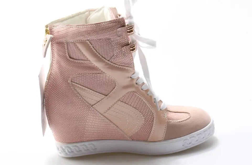 Height Increasing Sneaker Woman Wedge Casual Shoes Mixed Colors High Top Hidden Heel Female Flats Shoes Top Quality Real Photo