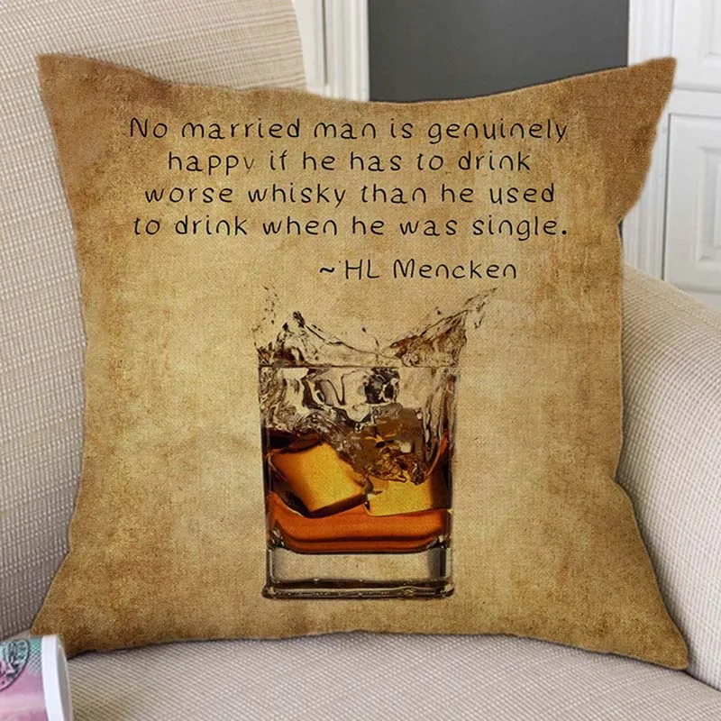 Vintage Whiskey Liquor Spirit Art Classic Quotation Letter Print Bar Home Decoration Sofa Pillow Case Cotton Linen Cushion Cover