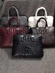 Bolso de negocios para hombre, maletín de piel de cocodrilo 2018 auténtica, para ordenador portátil, blanco, rojo, gris, con doble cremallera, novedad de 100%