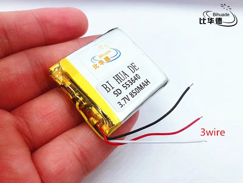 Li-Po 3 line 3.7V,850mAH,553640 polymer lithium ion / Li-ion battery for GPS,mp3,mp4,mp5,dvd,,model toy mobile bluetoo