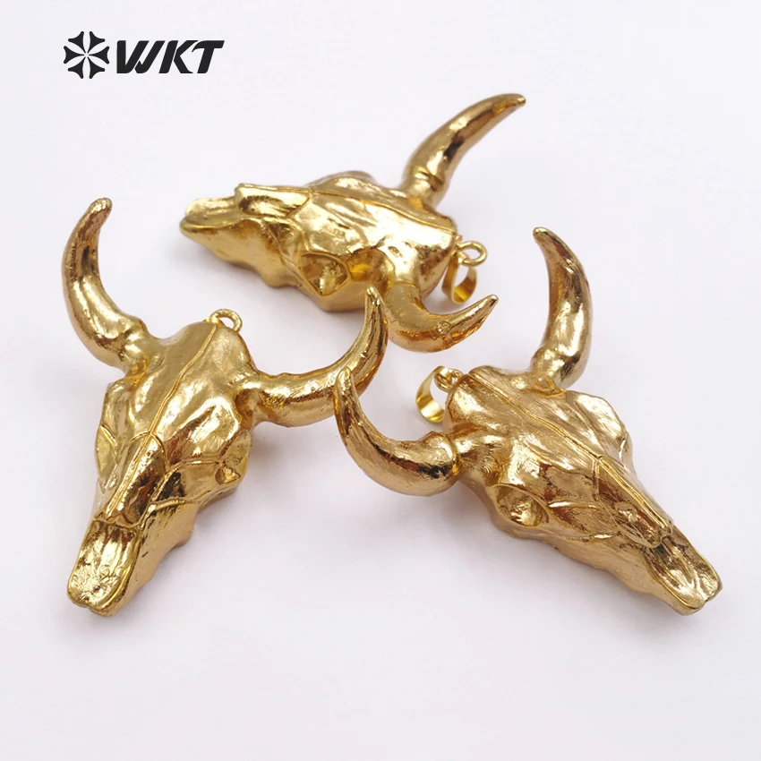 WT-P249 Hot Longhorn full gold dipped resin cattle pendants, silver plated bull cattle head pendants for jewelry design