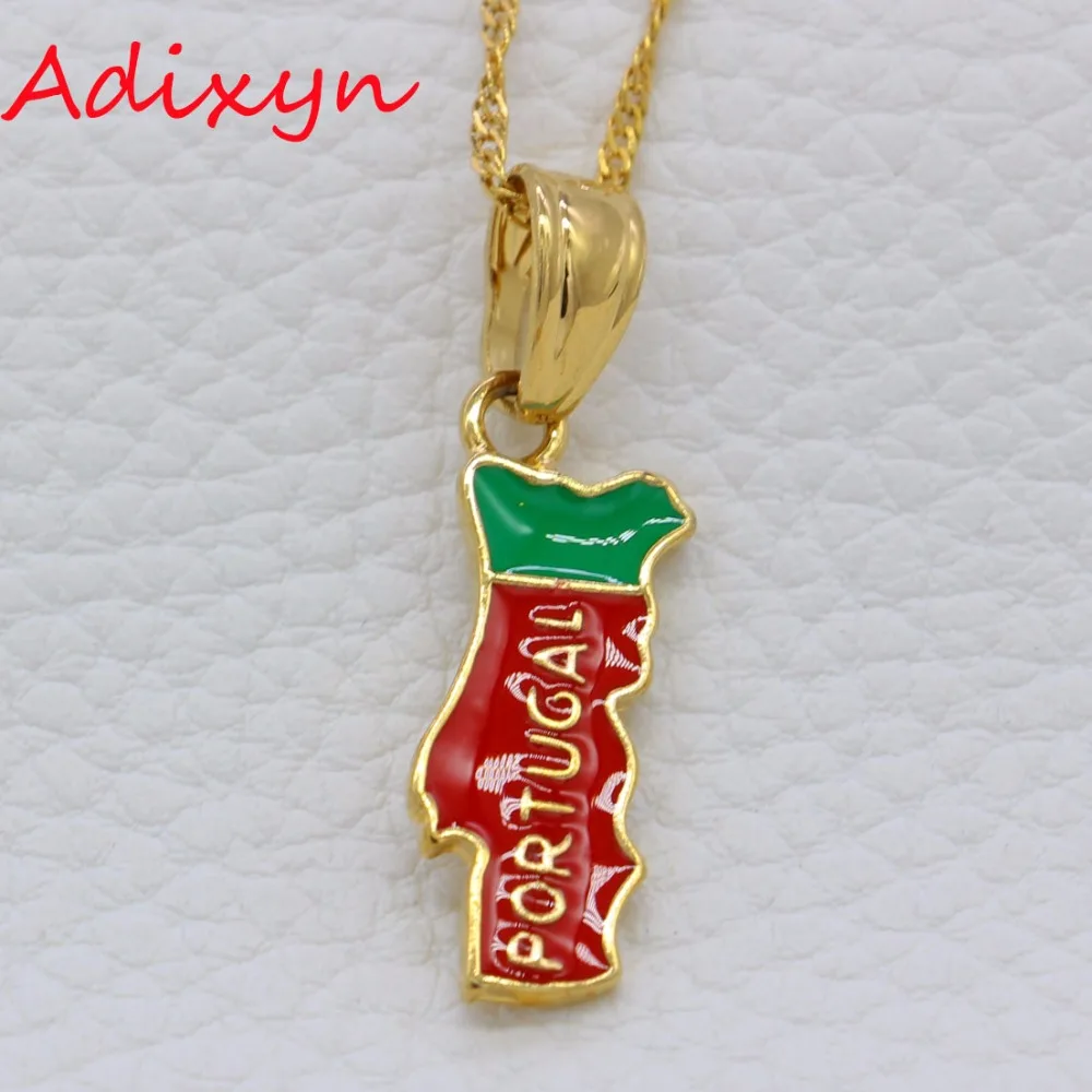 Adixyn Gold Color Portugal Map Pendant Necklace Male Chain Vintage Copper Necklace For Women N12163
