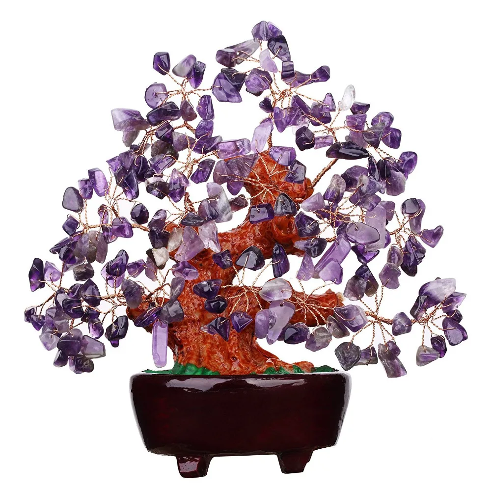 7 Inch Purple Crystal Money Tree Feng Shui Natural Amethyst Quartz Gem Stone Money Tree