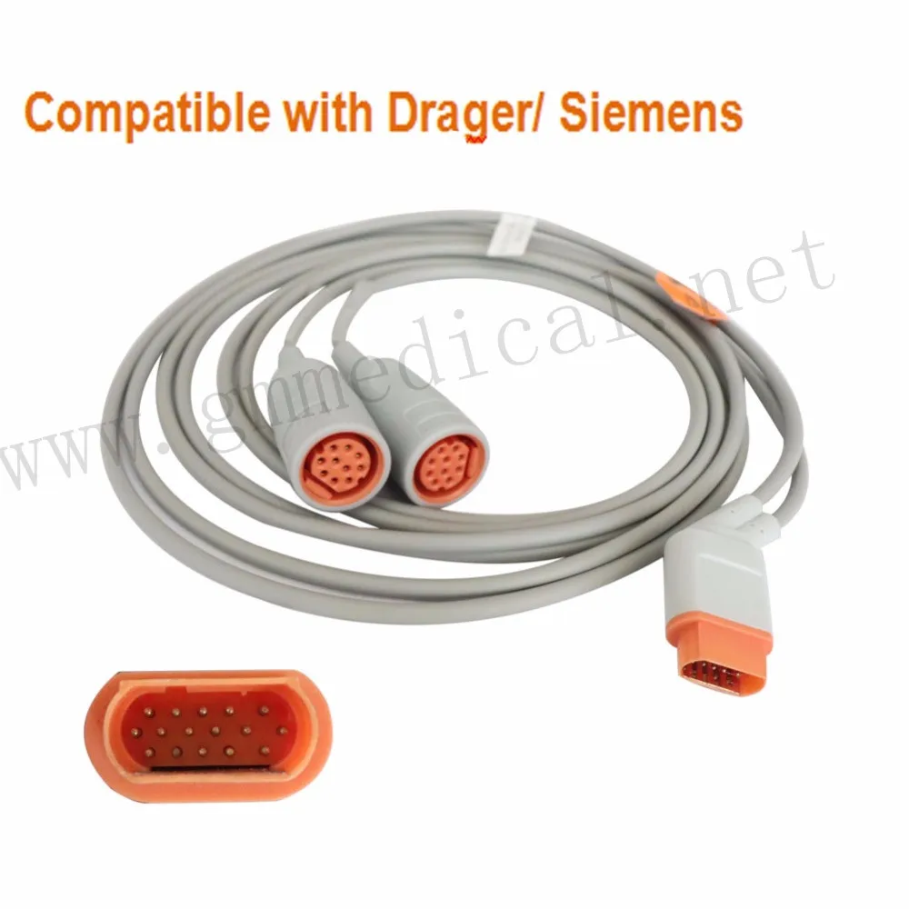 Invasive Blood Pressure/IBP Transducer Adapter Cable Compatible with Drager/ Siemens,16pin-Round 10pin Socket