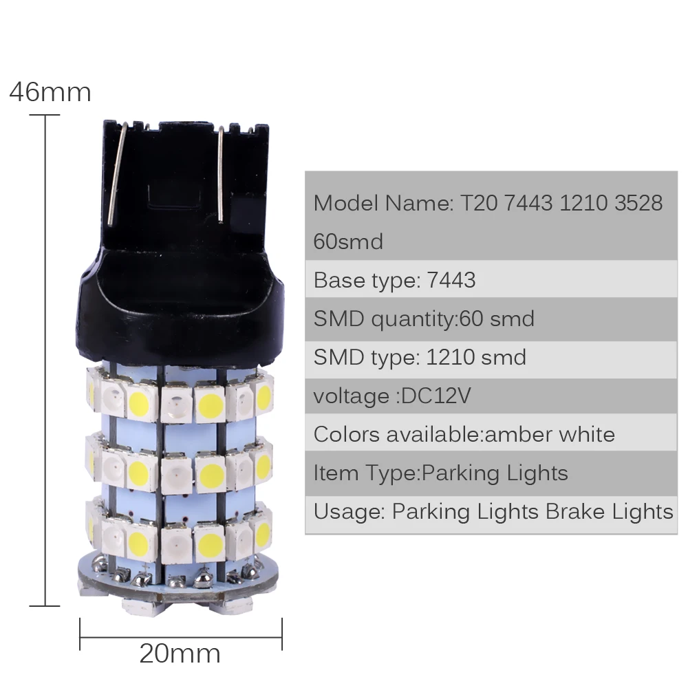 AutoEC T20 7443 1210 3528 60smd w21w w21/5w wy21w LED amber white dual color Index Car Wedge rear back stop light Lamp #LD16