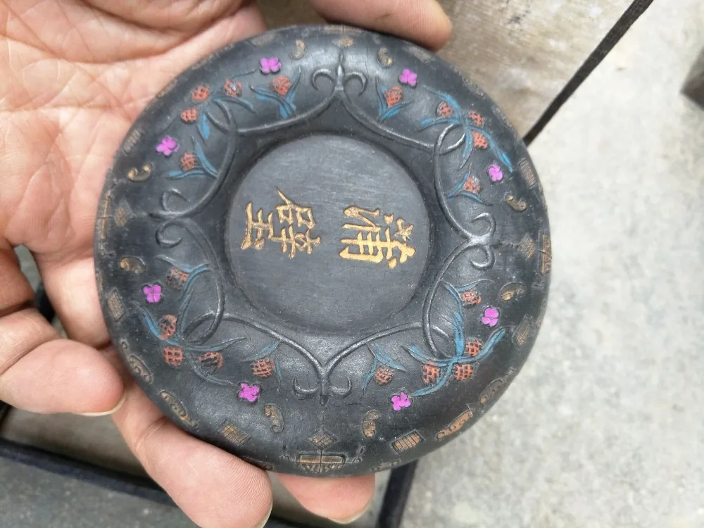 

Rare Old Chinese Ink ingot,carved flowers,with mark, best collection&Decoration,free shipping