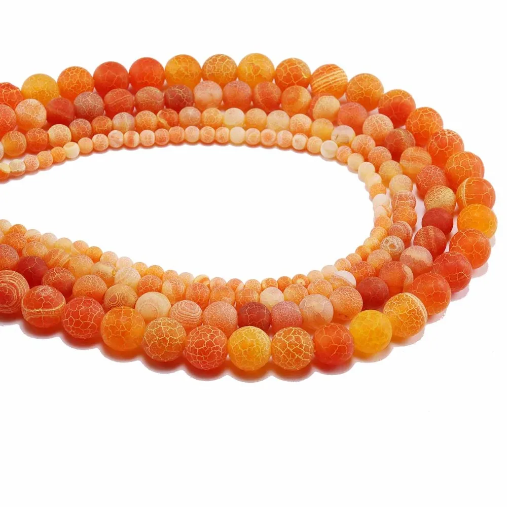 1strand/lot 4 6 8 10 12 mm Lace Frost Agat Onyx Beads Orange Weathering Natural Stones For Jewelry Making Strand Wholesale Beads