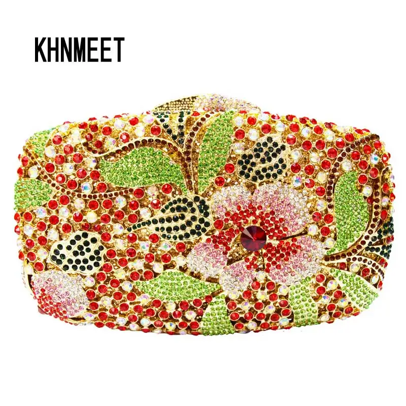 women bag clutch diamante evening bag party accessorie clutch purse red flower shape crystal day clutches dinner bag SC205