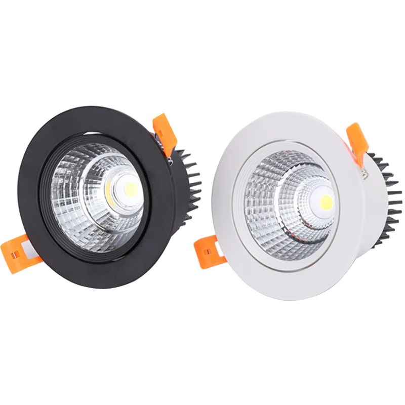 

White Black LED COB Spotlight Ceiling lamp AC85-265V 3W 5W 7W 9W 12W 15W Aluminum recessed downlights round led panel light