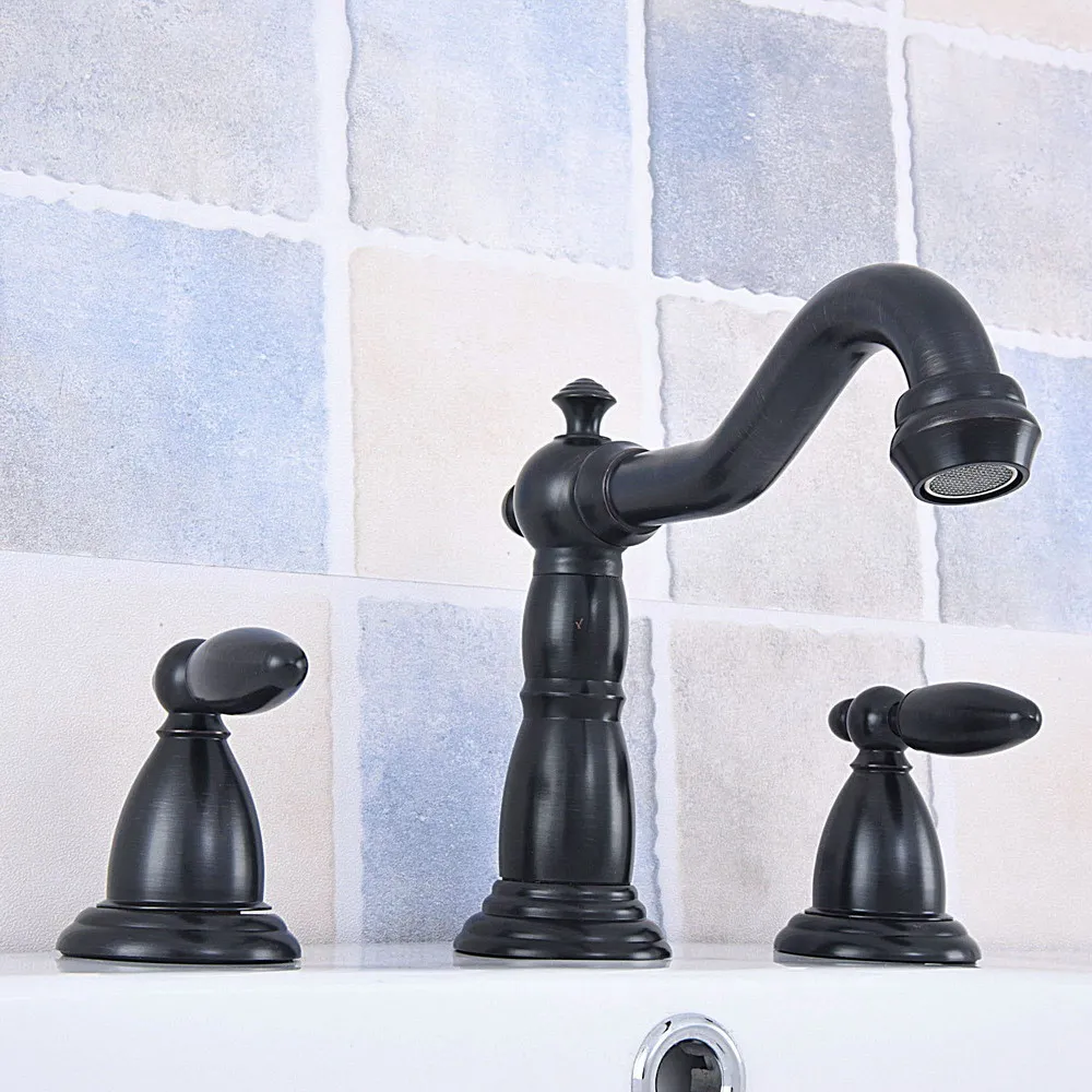 

Oil Rubbed Bronze 8" Widespread Bathroom Basin Faucet 3 Hole Tub Sink Mixer Tap Deck Mounted Dual Handles Vanity Sink Faucet