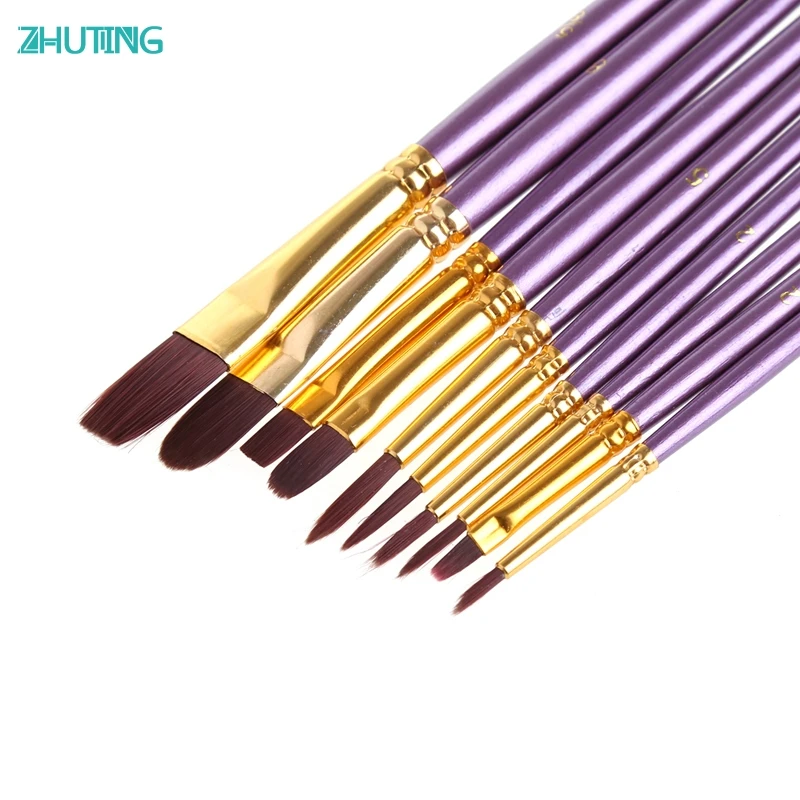 Hot Selling 10Pcs Artist Paint Brush Set Nylon Hair Watercolor Acrylic Oil Painting Drawing JAN18