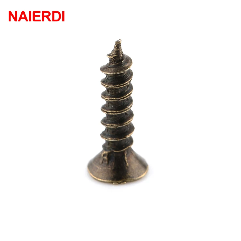 100PCS NAIERDI 2x6/8/10mm Screws Bronze Tone M2 Flat Round Head Fit Hinges Countersunk Self-Tapping Screws Wood Hardware Tool