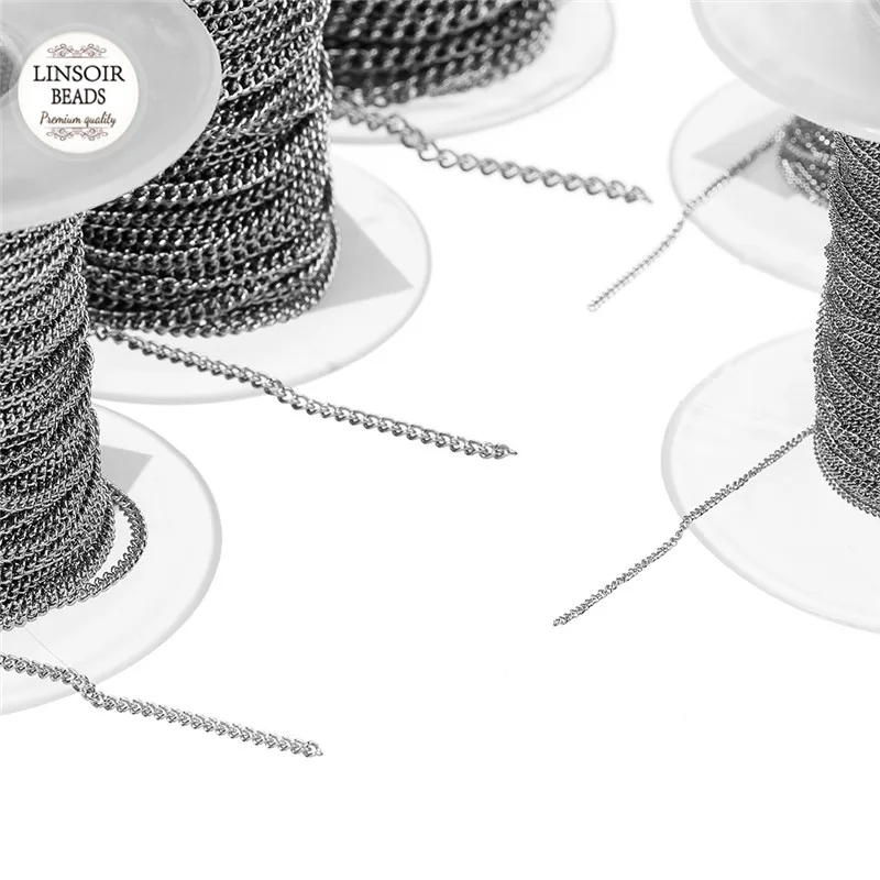 1/1.5/2/2.5/3mm 10Yard/lot 316L Stainless Steel Chain Bulk Silver color Tone Width Link Chain for DIY Necklace Jewelry Making