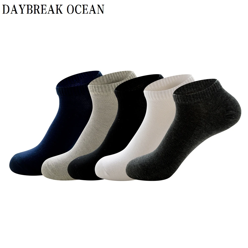 

5 Pairs Casual Breathable Mesh Ankle Socks Invisible No Show Short Socks Spring Summer Slippers Shallow Mouth Men's Cotton Socks