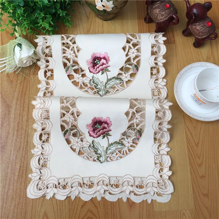 Luxury Satin Embroidery Table Place Mat Dining Coffee Pad Cloth Pan Dish Placemat Christmas Doily Cup Mug Drink Coaster Kitchen