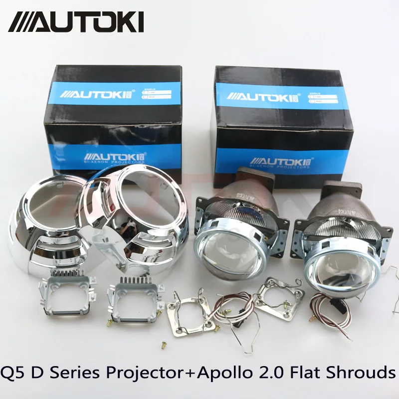 

Free Shipping Autoki 3.0inch Koito Q5 Bi-xenon Projector Lens +Apollo 2.0 Flat Shrouds Use D1S D2H D2S D3S D4S HID Lights For Au