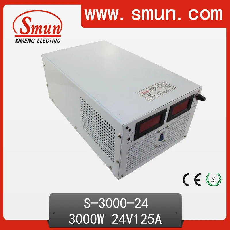 SMUN 3000W 24V 125A Single Output Wwitching Power Supply With CE ROHS From China Supplier Industrial And Led Used