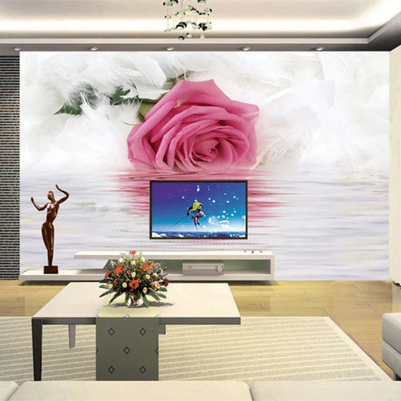 Romantic Rose Feather Reflection On Water Photo Wallpaper Modern Art Interior Design Decor Murals 3D Beautiful Flower Wallpapers