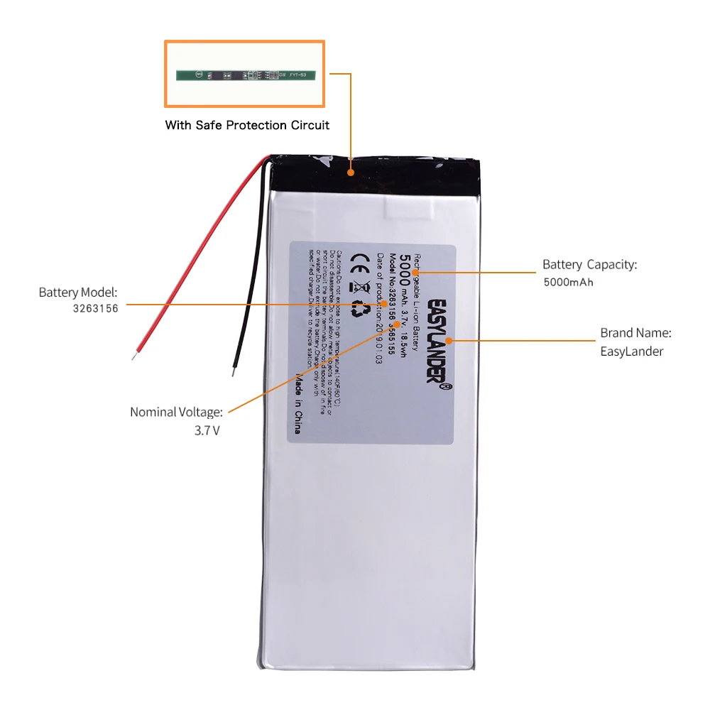 3263156 3.7V 5000mAh Rechargeable  li Polymer Li-ion Battery For 8 inch Tablet PC CHUWI Hi8,CHUWI hi8 pro, xv8  DVD DVR 3565155